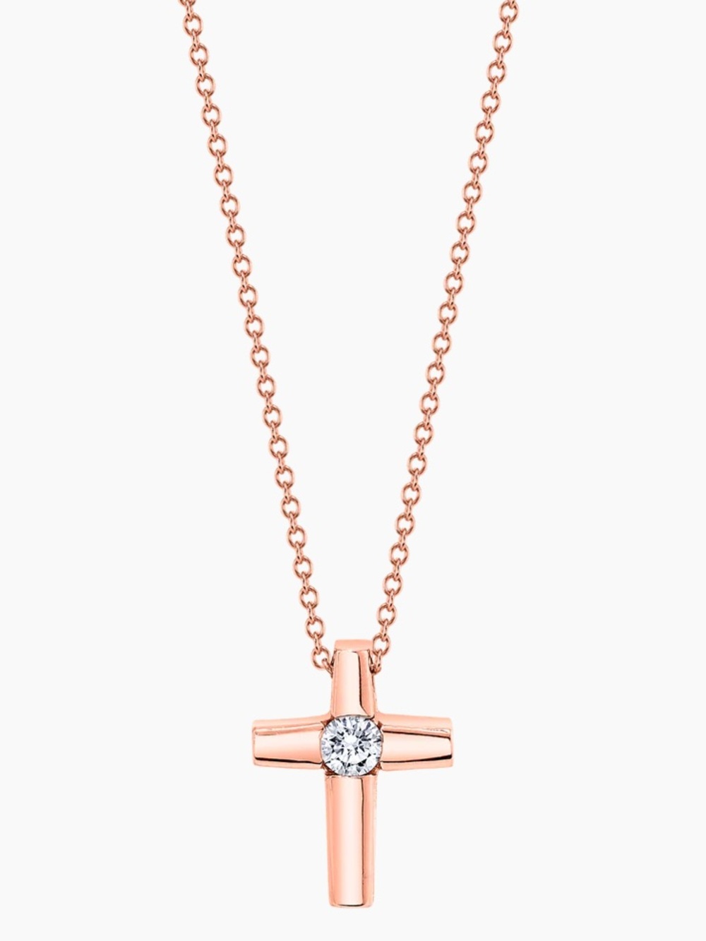 Baby Gold 14k Rose Gold Cross Necklace with Center Diamond, 14-16” adjustable